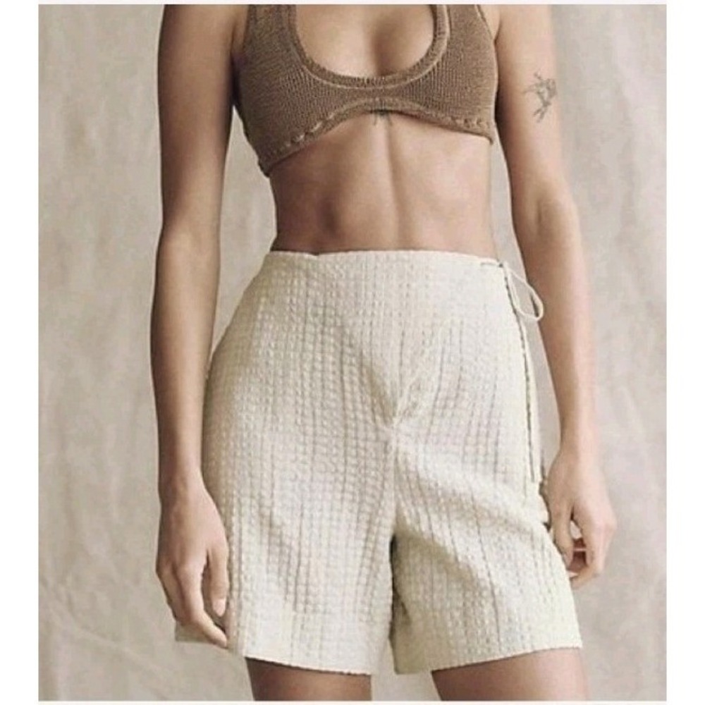 Free people Free-est Pucker Check Wrap Shorts Tan Size XS NWOT $58